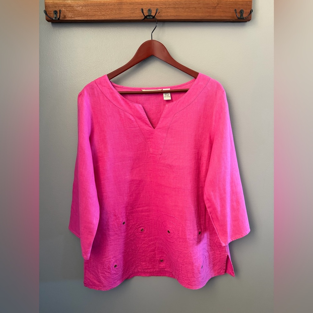 E-Col-O-Gie Women's Linen Fuchsia Boho Circle Top Size Large - Pre-Owned - Picture 2 of 13
